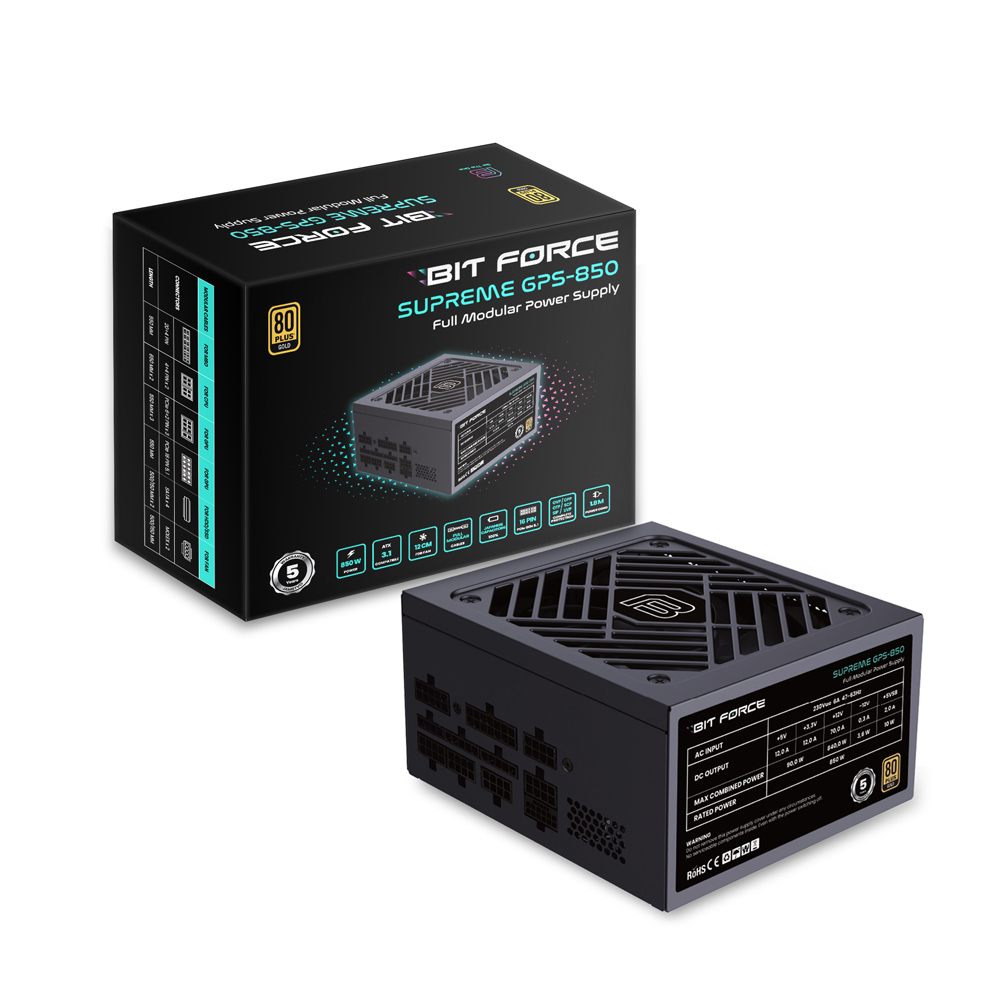 BIT FORCE napajanje 850W 80PLUS GOLD SUPREME GPS-850 modularno ATX 3.1 PCI-E 5.1 FDB